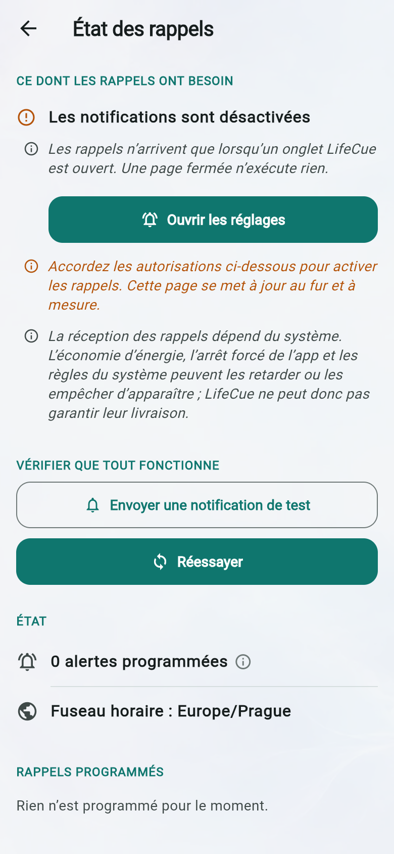 État des rappels