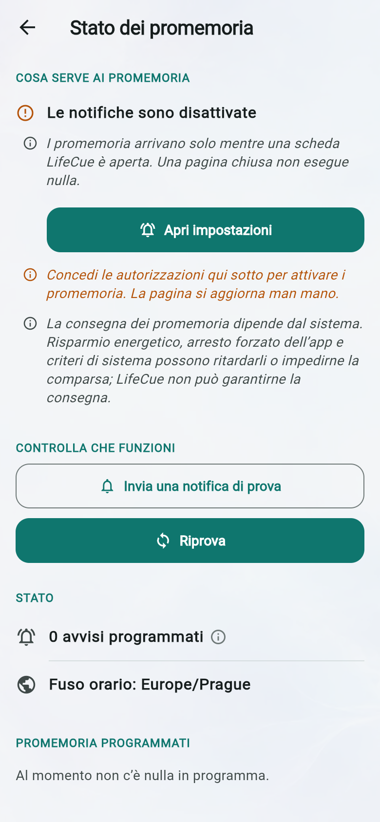 Stato dei promemoria