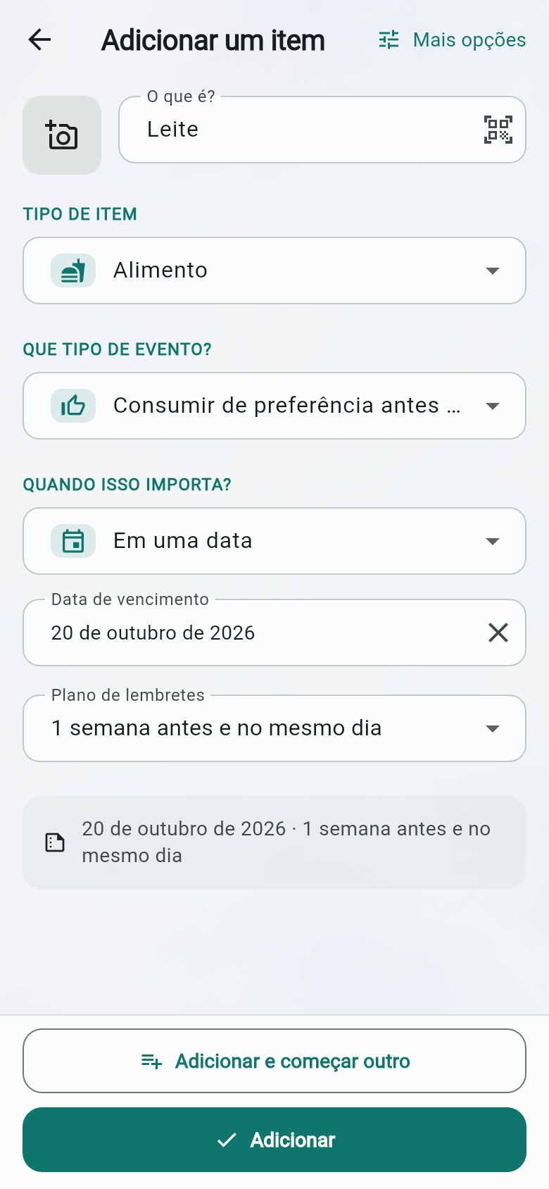 Adicionar um item