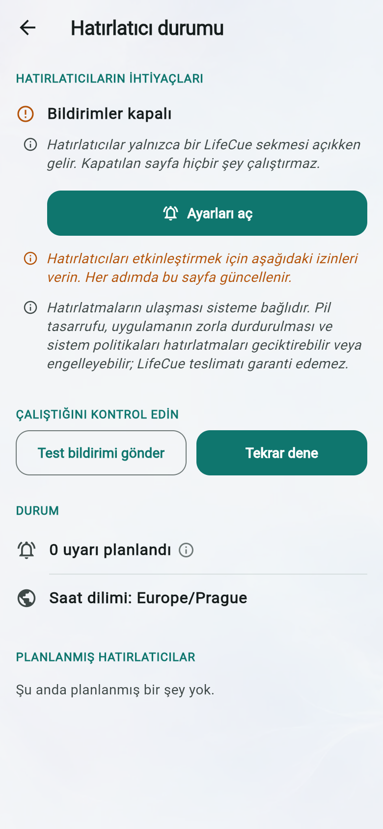 Hatırlatıcı durumu