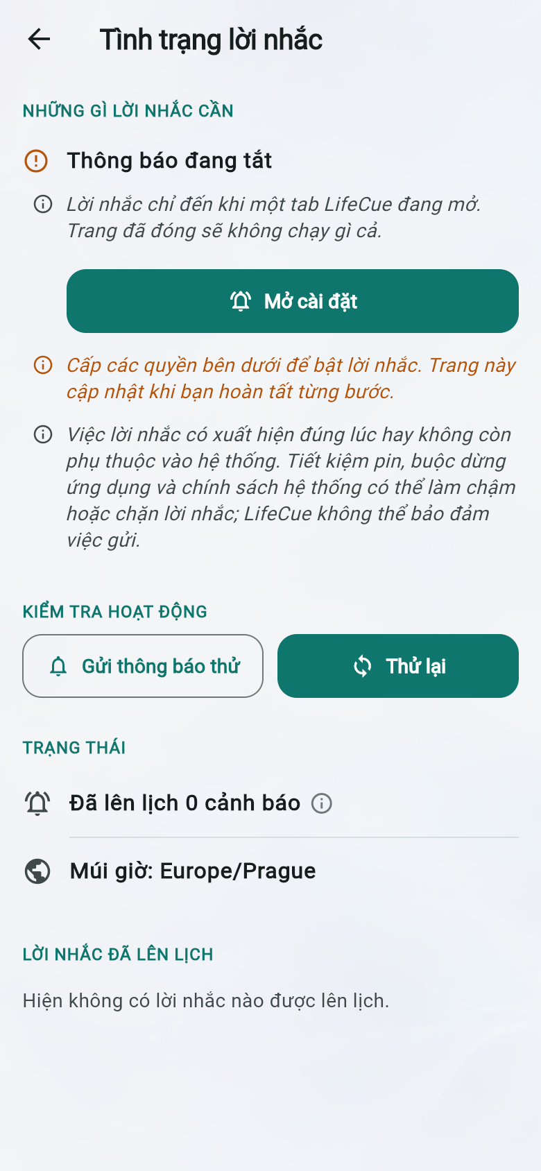 Tình trạng lời nhắc